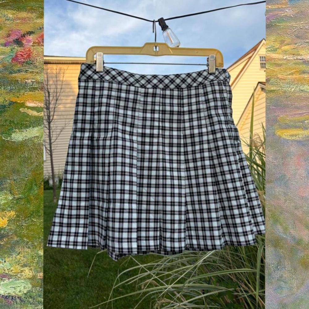 Pleated baby blue and black skirt from “H&M.”